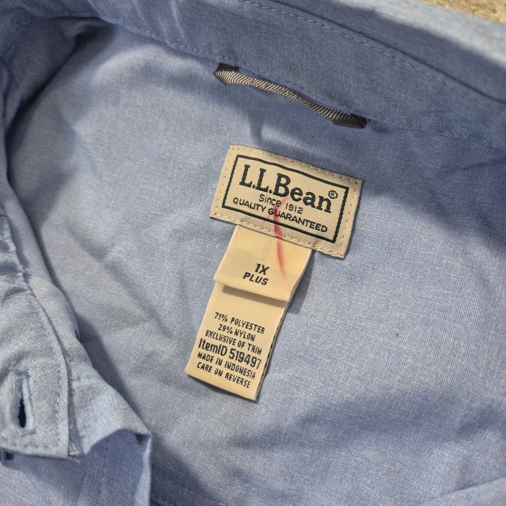 LL Bean No Fly Zone Shirt Womens 1X Blue Button Up Roll Tab Fish Hiking Outdoor - Picture 5 of 9